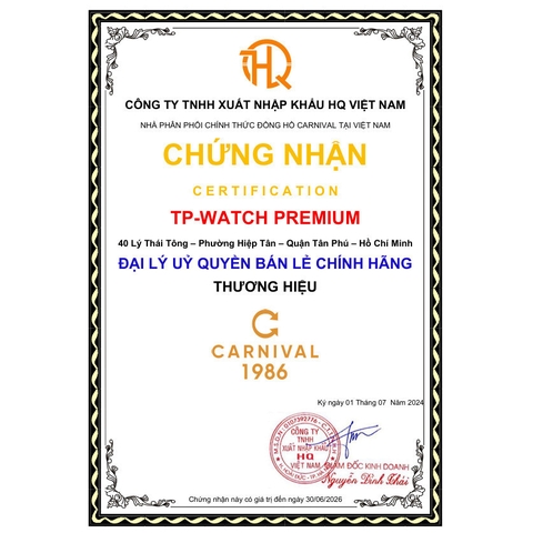 Đồng hồ nữ dây thép Carnival 8250L-CH-HK Quartz - Size 30mm - Kính Sapphire - Chống nước 30m