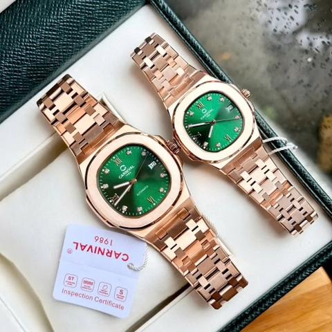 Đồng Hồ Cặp Đôi Dây Thép Carnival 8160-VH-XL Green Rose Gold