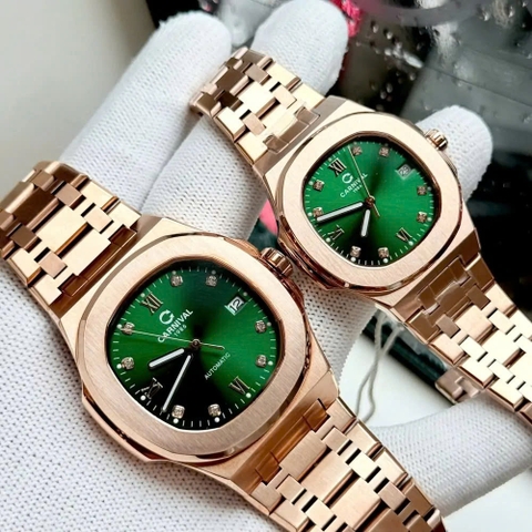 Đồng Hồ Cặp Đôi Dây Thép Carnival 8160-VH-XL Green Rose Gold