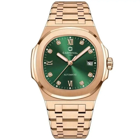 Đồng Hồ Cặp Đôi Dây Thép Carnival 8160-VH-XL Green Rose Gold