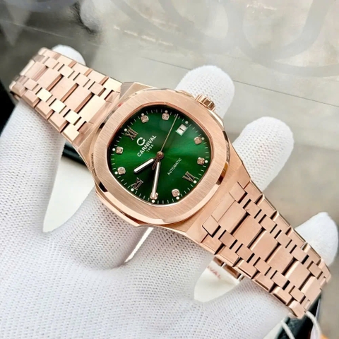Đồng Hồ Cặp Đôi Dây Thép Carnival 8160-VH-XL Green Rose Gold
