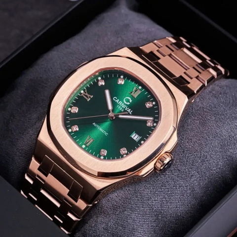 Đồng Hồ Cặp Đôi Dây Thép Carnival 8160-VH-XL Green Rose Gold