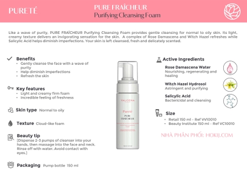 Sữa rửa mặt dạng bọt - Pureté PURE FRAiCHEUR CLEANSING FOAM -  độ PH tiêu chuẩn