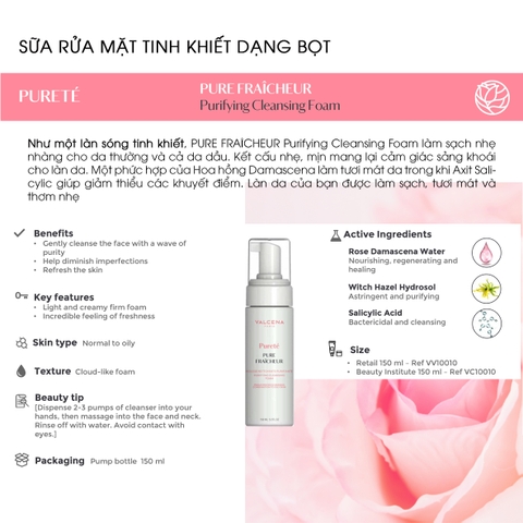 Sữa rửa mặt tinh khiết dạng bọt - VALCENA PURIFYING CLEANSING FOAM