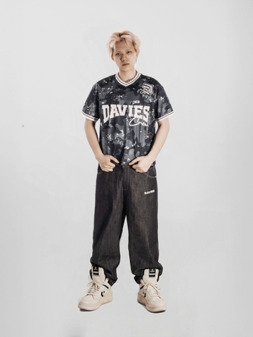 Áo Jersey nam nữ họa tiết Camo DAVIES vải lưới in chữ kết hợp thêu logo form rộng hiphop Crew Jersey Tee