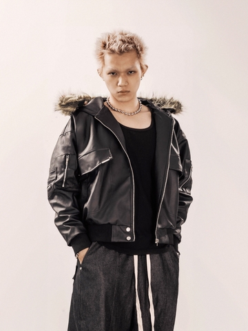 áo khoác da croptop bomber có mũ local brand