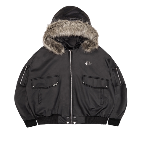 áo khoác da croptop bomber có mũ local brand