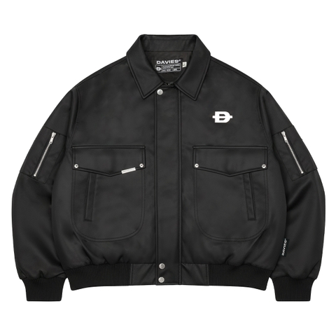 áo khoác bomber croptop chất da và dù, cổ bẻ bo chun dù, da túi hộp tay áo