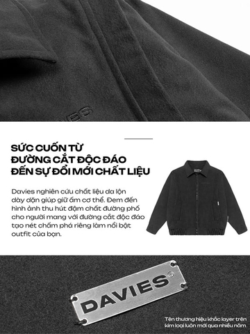 áo khoác da lộn nam nữ cổ bẻ form rộng màu đen local brand DAVIES
