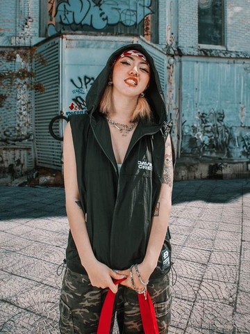áo khoác gile nữ nam có mũ vải dù màu đen local brand