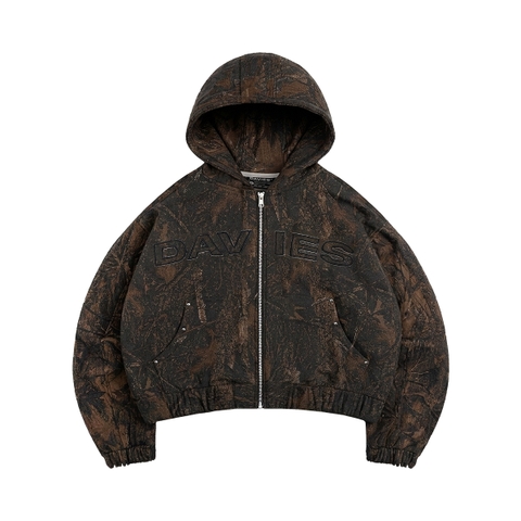 Áo khoác nỉ bông DAVIES hoạ tiết lá rừng đen nâu Commando Hoodie Zip