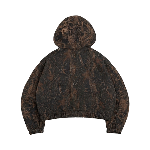 Áo khoác nỉ bông DAVIES hoạ tiết lá rừng đen nâu Commando Hoodie Zip
