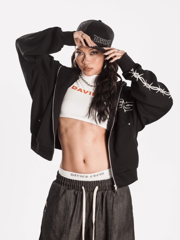 Áo khoác hoodie zip mũ to hiphop DAVIES hình in gai góc