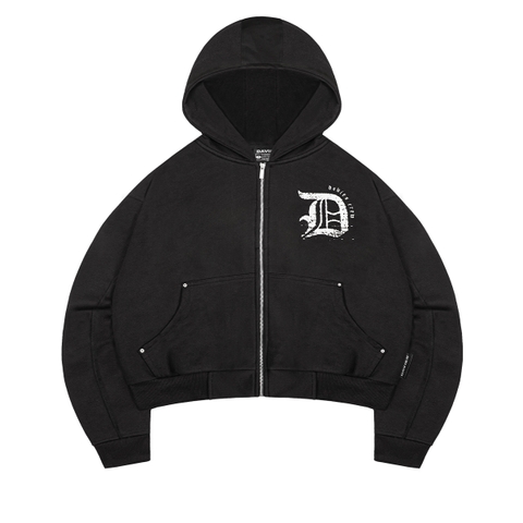 Áo khoác hoodie zip nam nữ mũ to DAVIES hoạ tiết hình in lụa 2 mặt viền tay đính nút kim loại bo chun Medievel