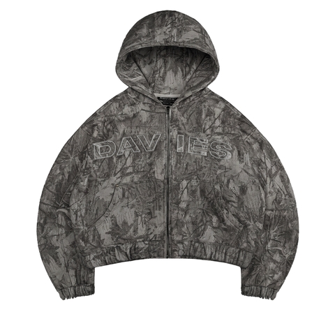 Áo khoác hoodie zip nỉ bông DAVIES nút bạc hoạ tiết lá rừng