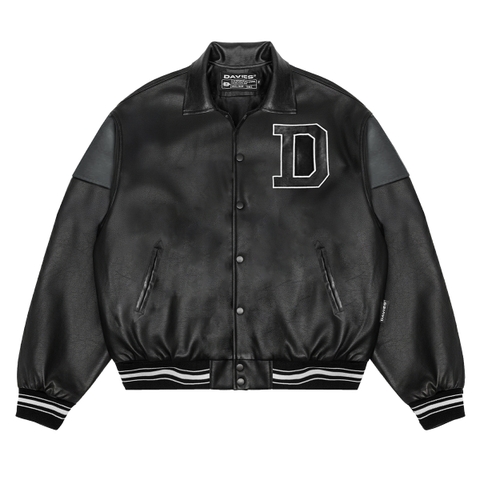 áo khoác bóng chày nam da màu đen