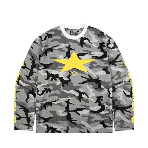 DSW D WAFFLE CAMO LONG SLEEVE TEE - XÁM