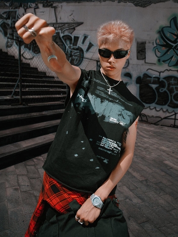 Áo tank top nữ nam màu đen in hình local brand Davies