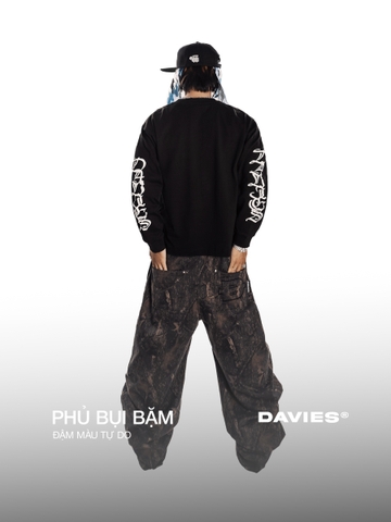 Quần nỉ ống rộng DAVIES hoạ tiết lá rừng màu đen Commando Sweatpants