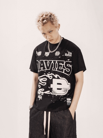 Áo thun in hoạ tiết nam nữ màu đen chất liệu cotton phong cách hiphop