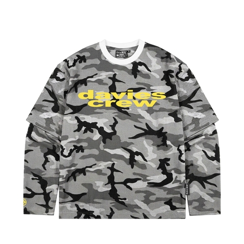 Áo dài tay DAVIES màu xám D Waffle Camo Double Layer Long Sleeve Tee