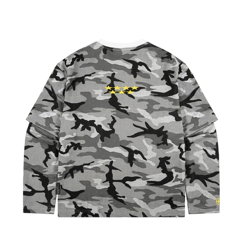 Áo dài tay DAVIES màu xám D Waffle Camo Double Layer Long Sleeve Tee