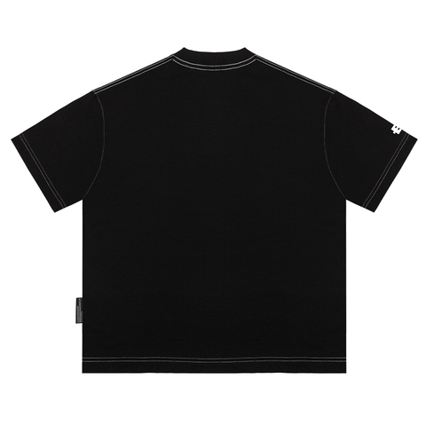 Áo thun form rộng nữ nam chỉ nổi chữ in wash màu đen thun cotton