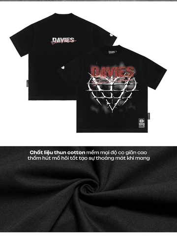 Áo thun hoạ tiết nam nữ màu đen form rộng local brand Davies
