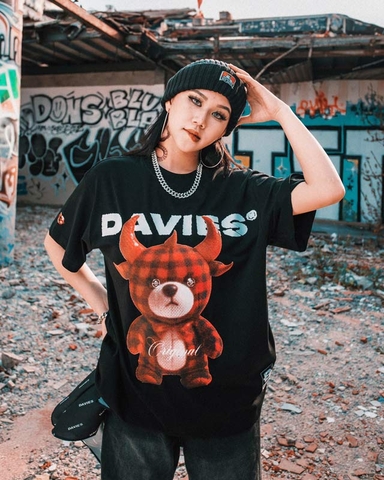 Áo thun họa tiết nam nữ màu đen local brand Davies