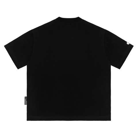 áo thun form rộng tay lỡ thun cotton màu đen hình in đường may 2 kim