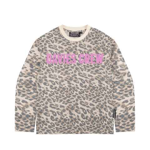 Áo phông cotton DAVIES hoạ tiết da beo Crew Slub Long Sleeve Tee