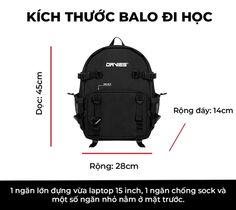 balo local brand đẹp màu đen Davies