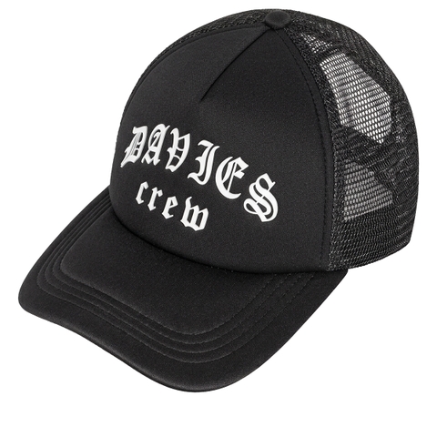 Mũ lưỡi trai nam nữ phối lưới DAVIES màu đen in chữ Engra Trucker Hat