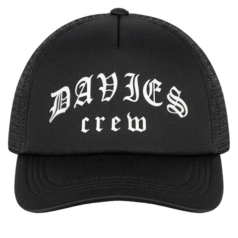 Mũ lưỡi trai nam nữ phối lưới DAVIES màu đen in chữ Engra Trucker Hat