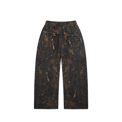 Quần nỉ ống rộng DAVIES hoạ tiết lá rừng màu đen Commando Sweatpants