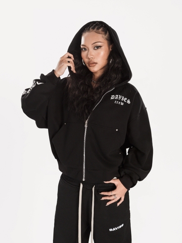 Áo khoác hoodie zip boxy nam nữ DAVIES nón to in chữ hiphop