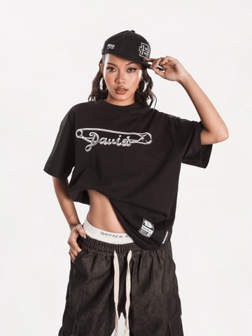 áo thun form rộng tay lỡ thun cotton màu đen hình in đường may 2 kim
