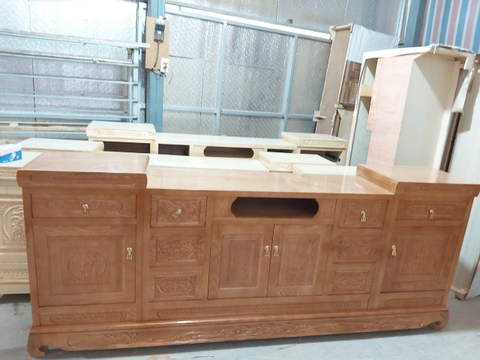 Kệ tivi sồi 2m2 mẫu cao màu cánh dán, 8NK