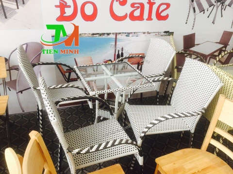 Bàn ghế cafe mây trắng