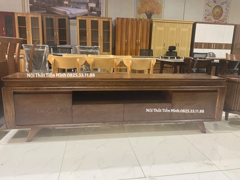 Kệ tv sồi dáng vuông gỗ sồi đặc chân cao 2m2