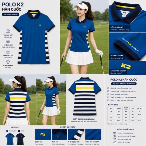 Áo Polo K2 Phối kẻ Nữ K2W12