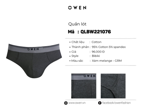 QUẦN LÓT TAM GIÁC XÁM ĐẬM QLBW221076