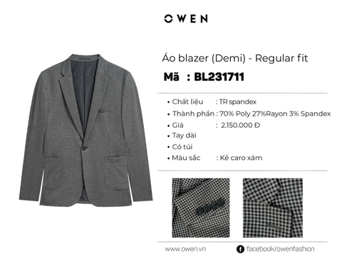 ÁO BLAZER KẺ CARO XÁM BL231711