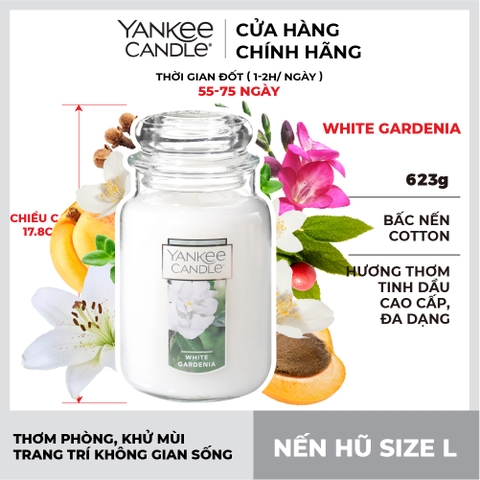 Nến thơm Yankee Candle, Nến hũ size L, Mùi White Gardenia