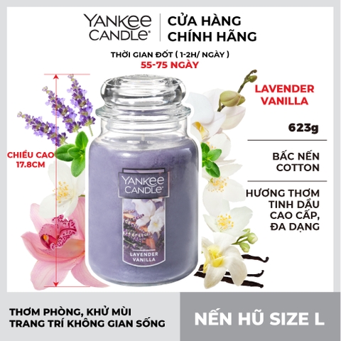 Nến thơm Yankee Candle, Nến hũ size L, Mùi Lavender Vanilla