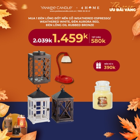 Mua 1 đèn Lồng Gỗ Đốt Nến Weathered Espresso/ Weathered White/ Aurora Red tặng 1 nến hũ S