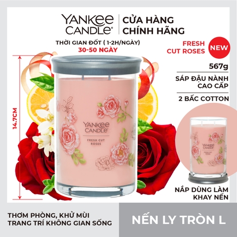 Nến thơm Yankee Candle, Nến ly tròn size L, Mùi Fresh Cut Roses