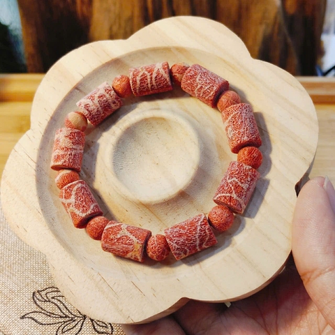 Vòng Tay San Hô Đỏ Tự Nhiên Đốt Trúc 10mm Để Mộc 100%