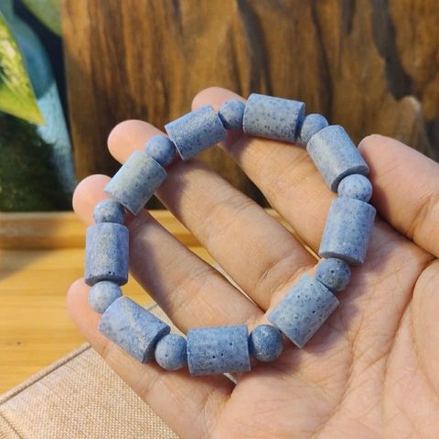 Vòng San Hô Xanh Tự Nhiên Đốt Trúc 10mm Để Mộc 100%