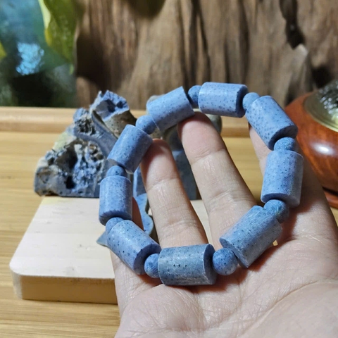 Vòng San Hô Xanh Tự Nhiên Đốt Trúc 12mm Để Mộc 100%